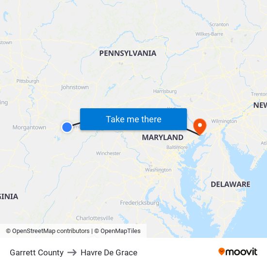 Garrett County to Havre De Grace map