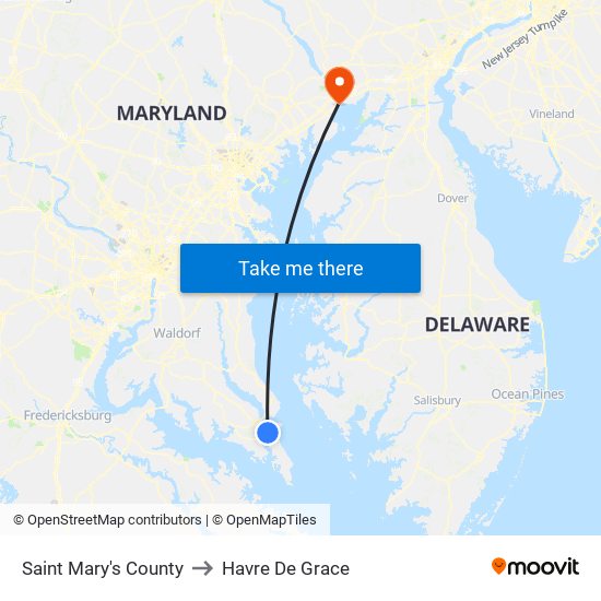 Saint Mary's County to Havre De Grace map