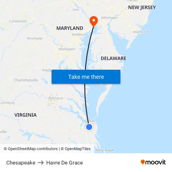 Chesapeake to Havre De Grace map