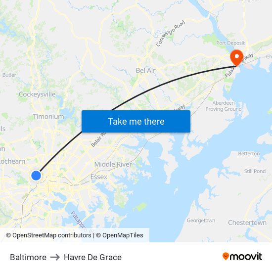 Baltimore to Havre De Grace map