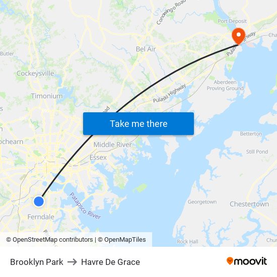 Brooklyn Park to Havre De Grace map