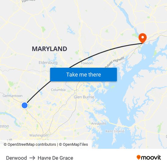 Derwood to Havre De Grace map