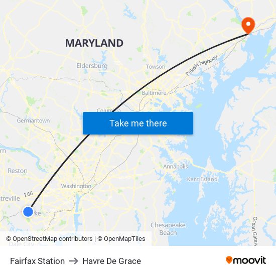 Fairfax Station to Havre De Grace map