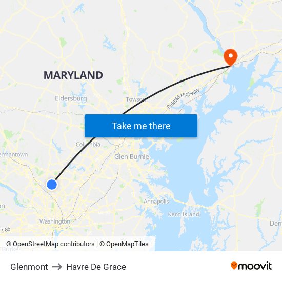 Glenmont to Havre De Grace map