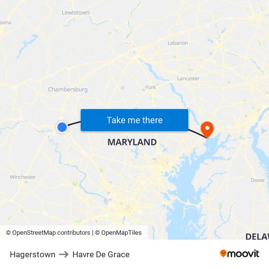 Hagerstown to Havre De Grace map