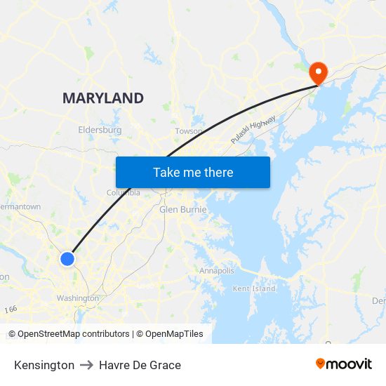 Kensington to Havre De Grace map