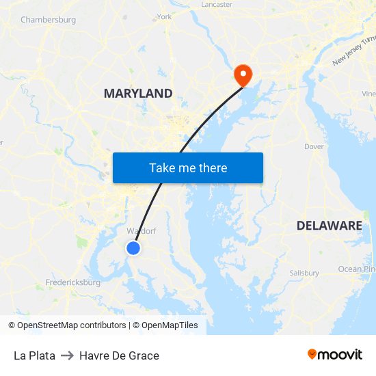 La Plata to Havre De Grace map