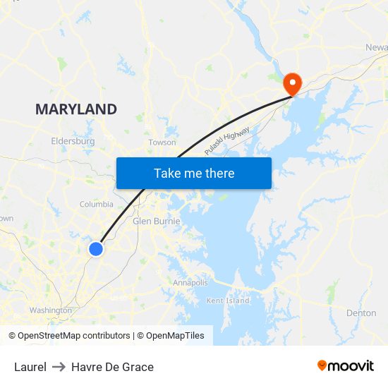 Laurel to Havre De Grace map