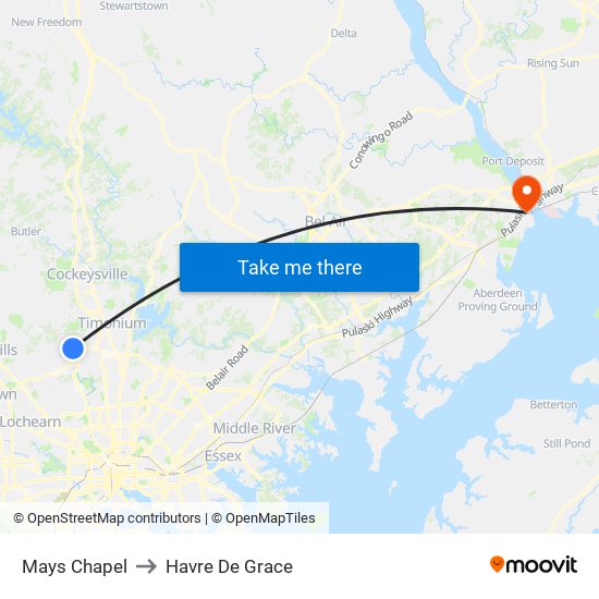 Mays Chapel to Havre De Grace map