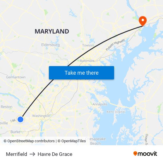 Merrifield to Havre De Grace map