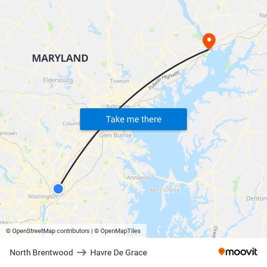 North Brentwood to Havre De Grace map