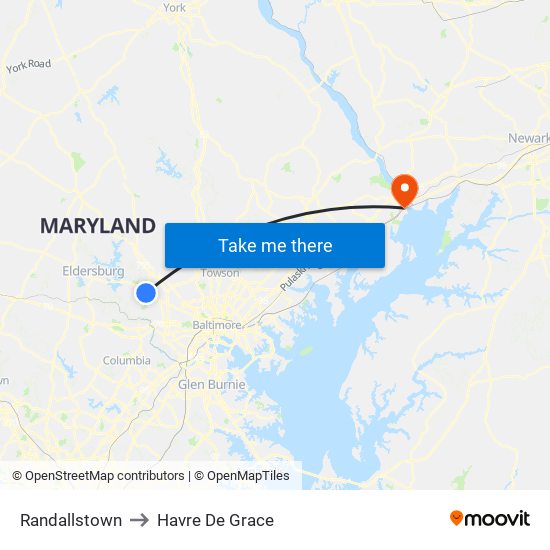 Randallstown to Havre De Grace map