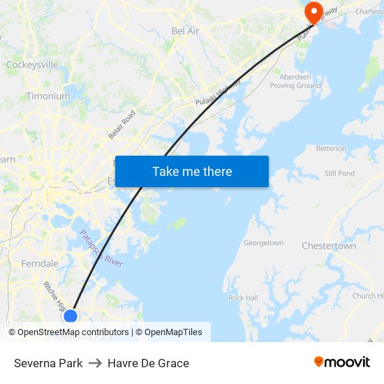 Severna Park to Havre De Grace map