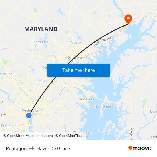 Pentagon to Havre De Grace map