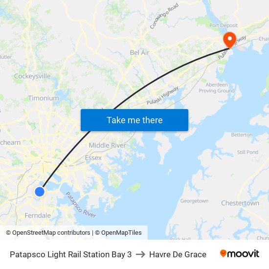 Patapsco Light Rail Station Bay 3 to Havre De Grace map