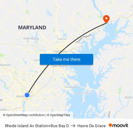 Rhode Island Ave-Brentwood+Bay D to Havre De Grace map