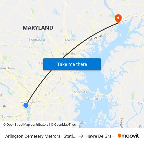 Arlington Cemetery  Metrorail Station to Havre De Grace map