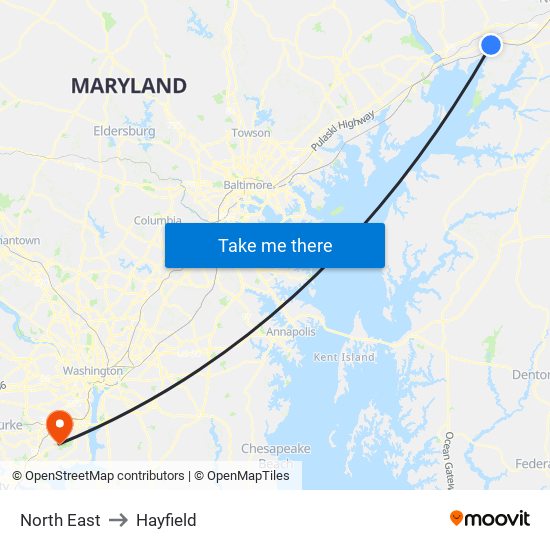 North East to Hayfield map