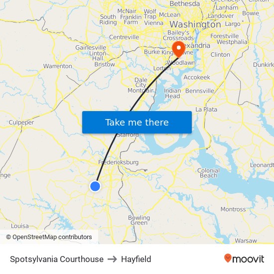 Spotsylvania Courthouse to Hayfield map