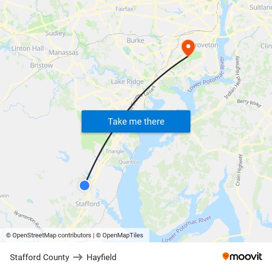 Stafford County to Hayfield map