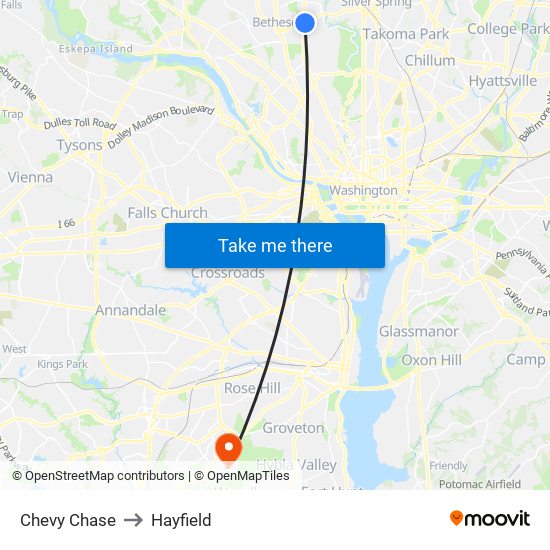 Chevy Chase to Hayfield map