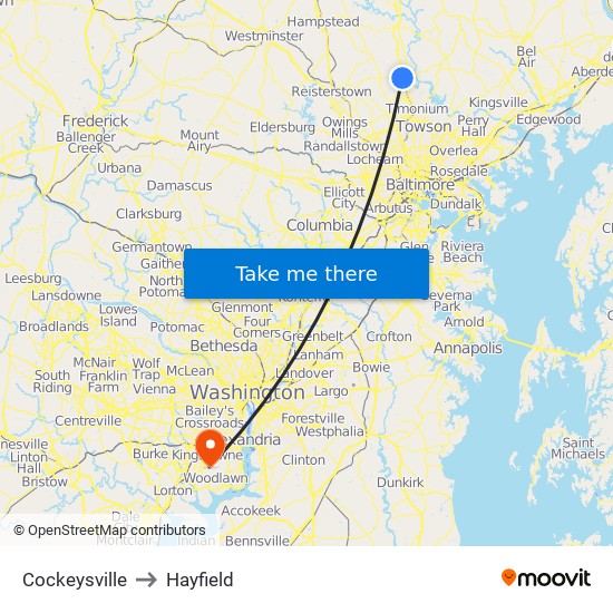 Cockeysville to Hayfield map