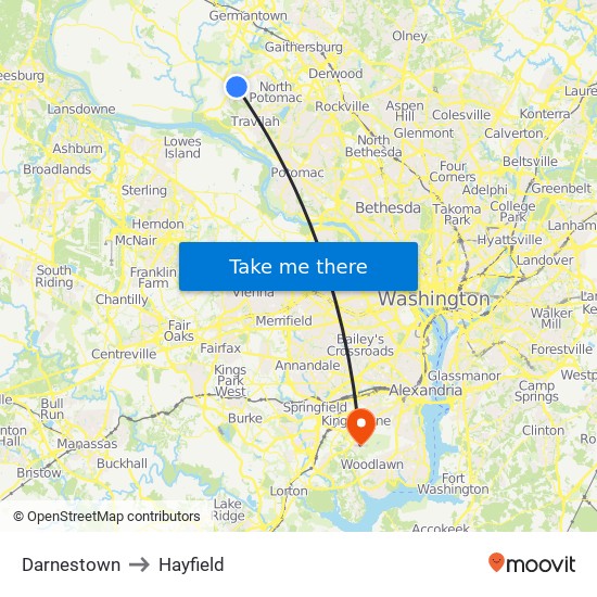 Darnestown to Hayfield map