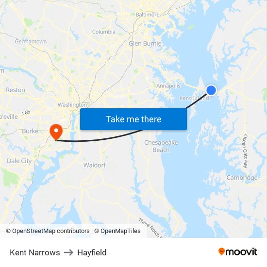 Kent Narrows to Hayfield map