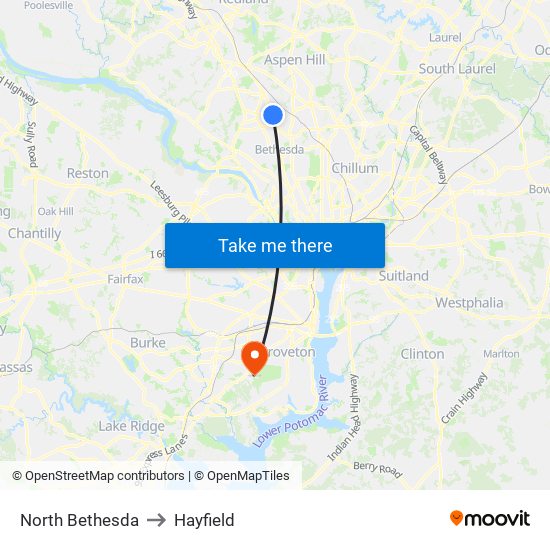 North Bethesda to Hayfield map