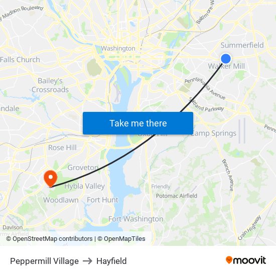 Peppermill Village to Hayfield map