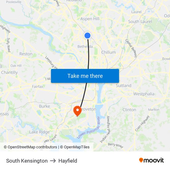 South Kensington to Hayfield map