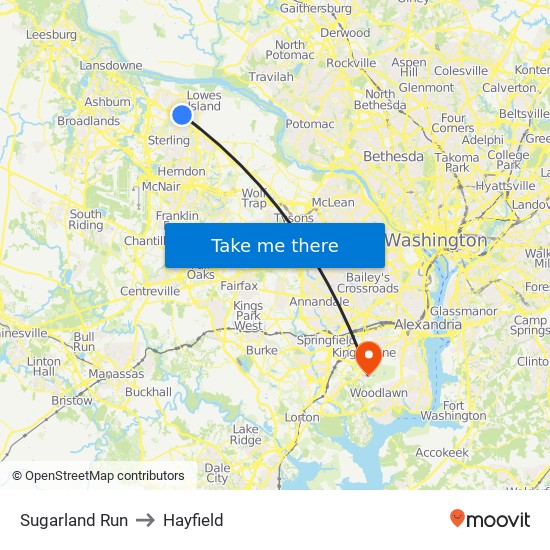 Sugarland Run to Hayfield map