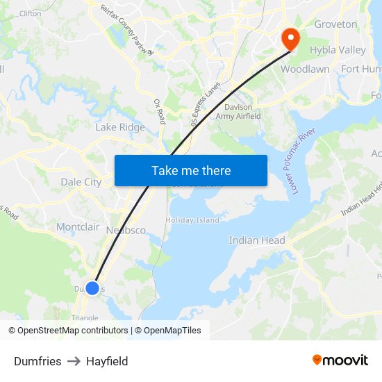 Dumfries to Hayfield map