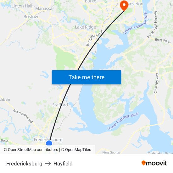 Fredericksburg to Hayfield map