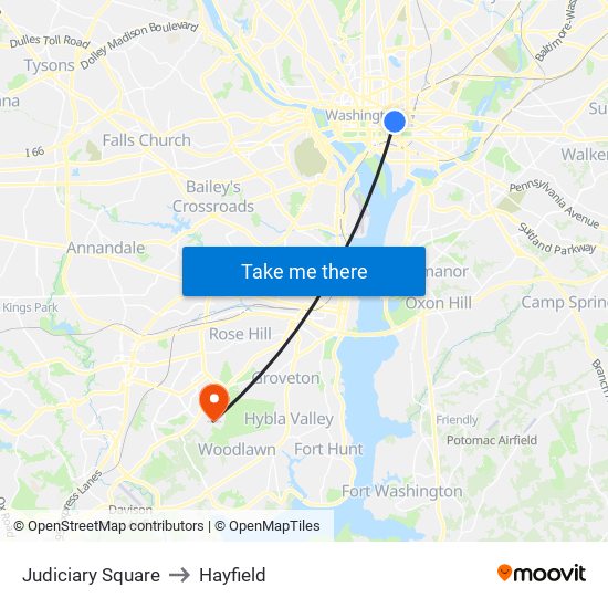 Judiciary Square to Hayfield map