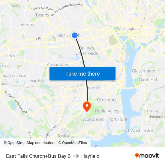 East Falls Church+Bay B to Hayfield map