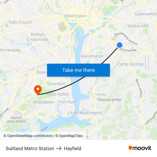 Suitland Metro Station to Hayfield map