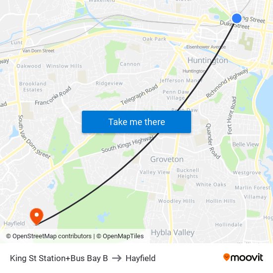 King Street-Old Town+Bay B to Hayfield map