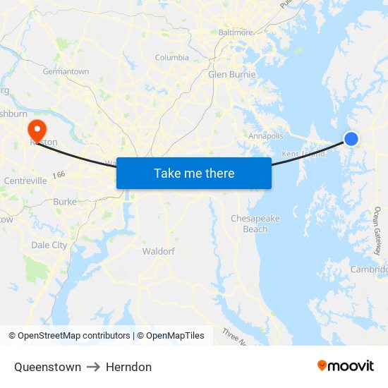 Queenstown to Herndon map