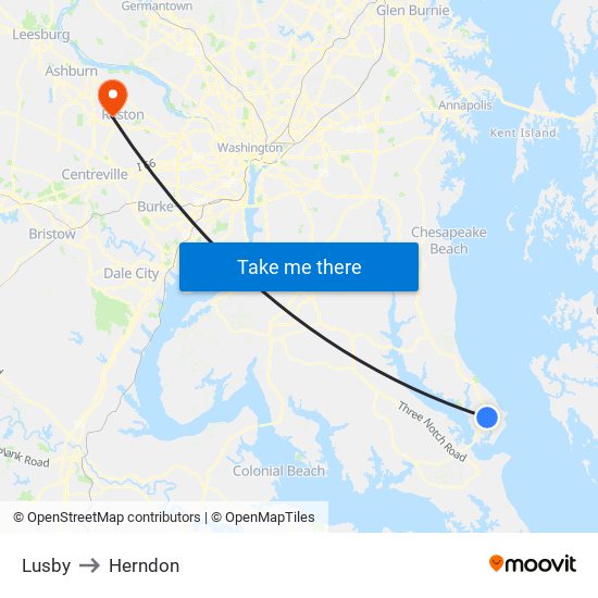 Lusby to Herndon map