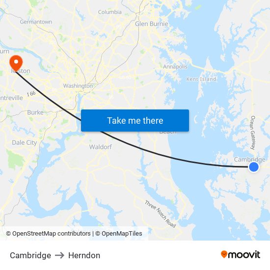 Cambridge to Herndon map