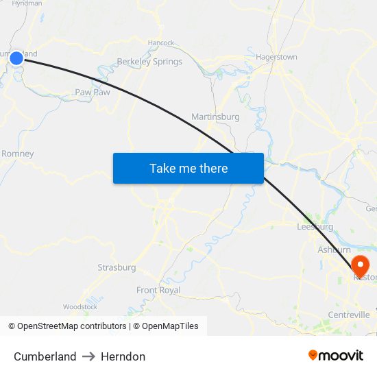 Cumberland to Herndon map