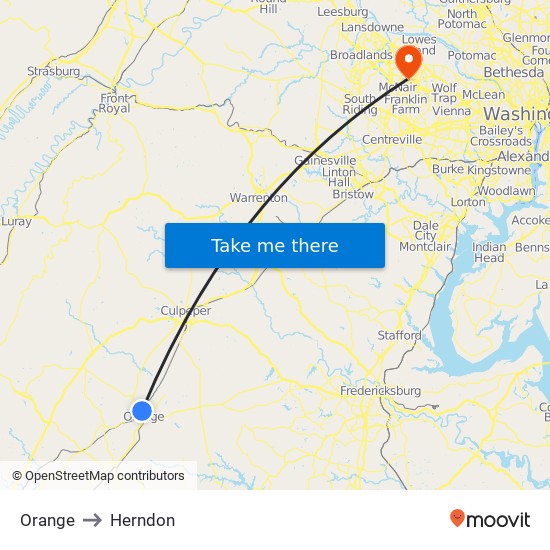 Orange to Herndon map