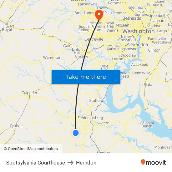 Spotsylvania Courthouse to Herndon map