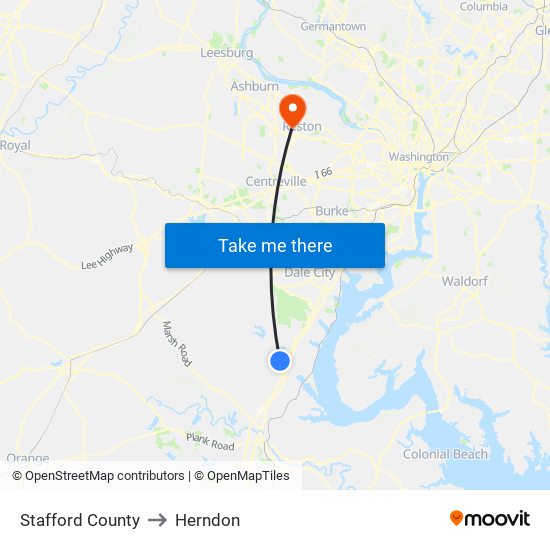 Stafford County to Herndon map