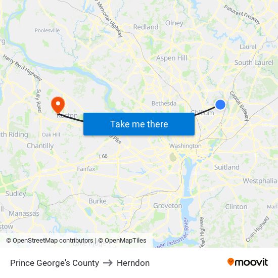 Prince George's County to Herndon map