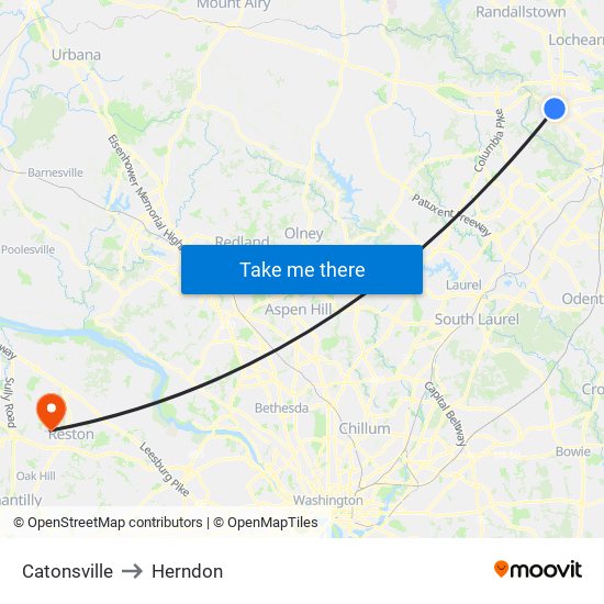 Catonsville to Herndon map