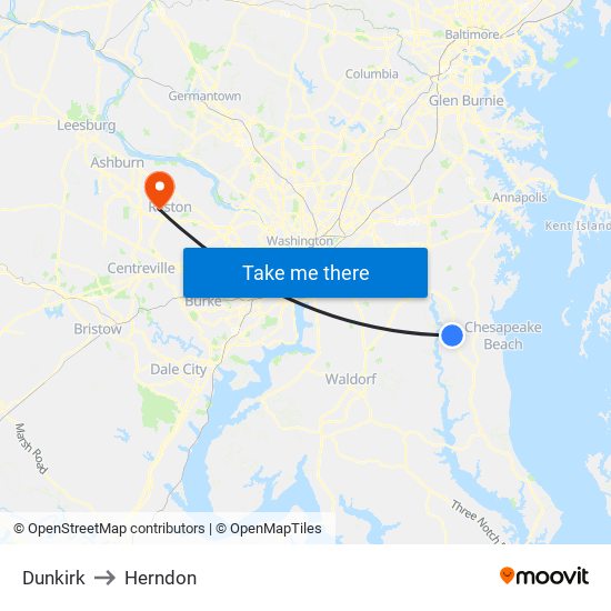 Dunkirk to Herndon map