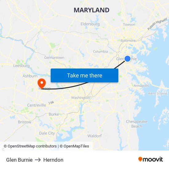 Glen Burnie to Herndon map