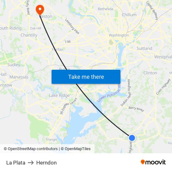 La Plata to Herndon map